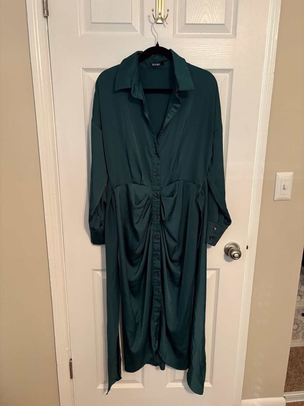 Relaxed Button-Front Maxi Dress in Deep Teal